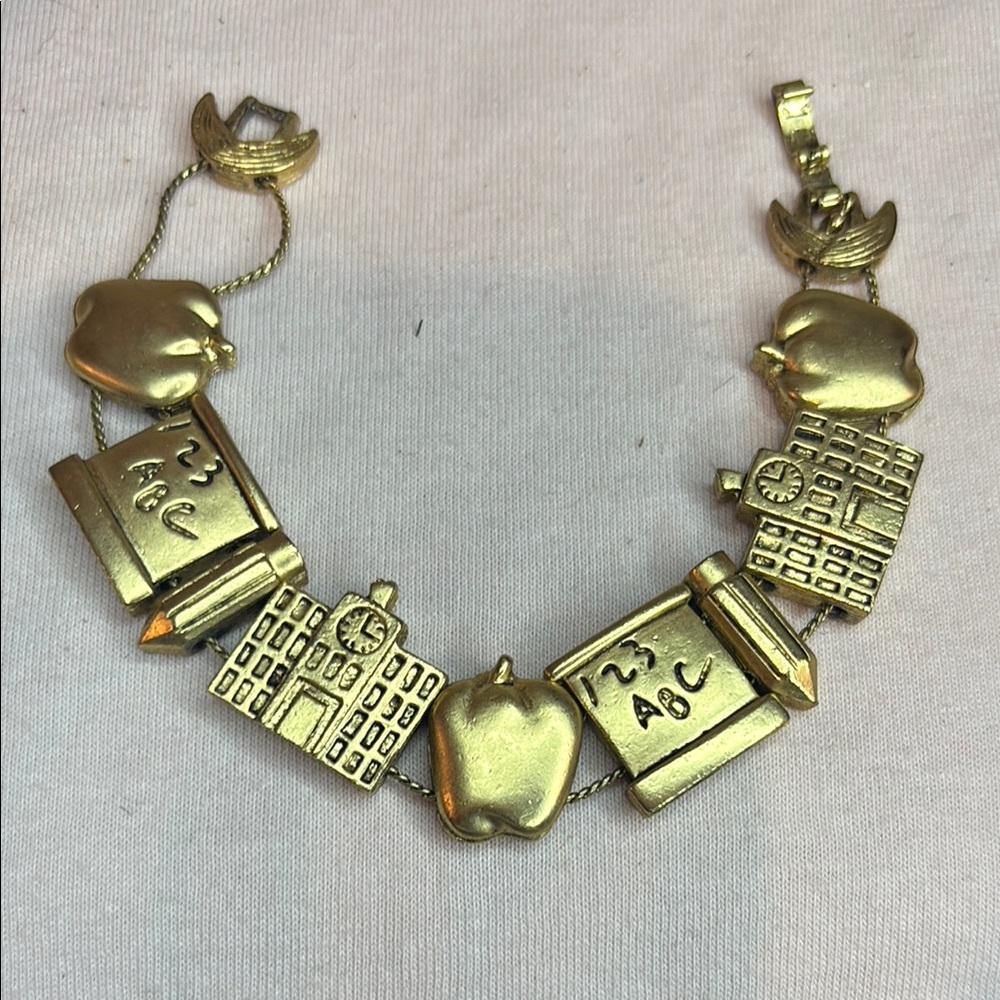 Vintage Gold tone School Teacher Slider Charm Bracelet